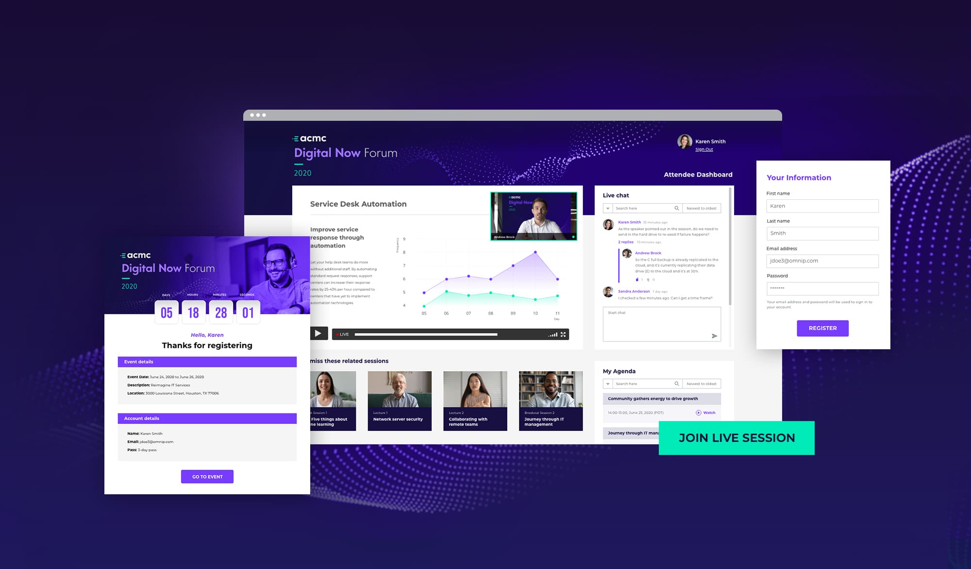 Virtual Events Platform Virtual events are supported with integrated digital content