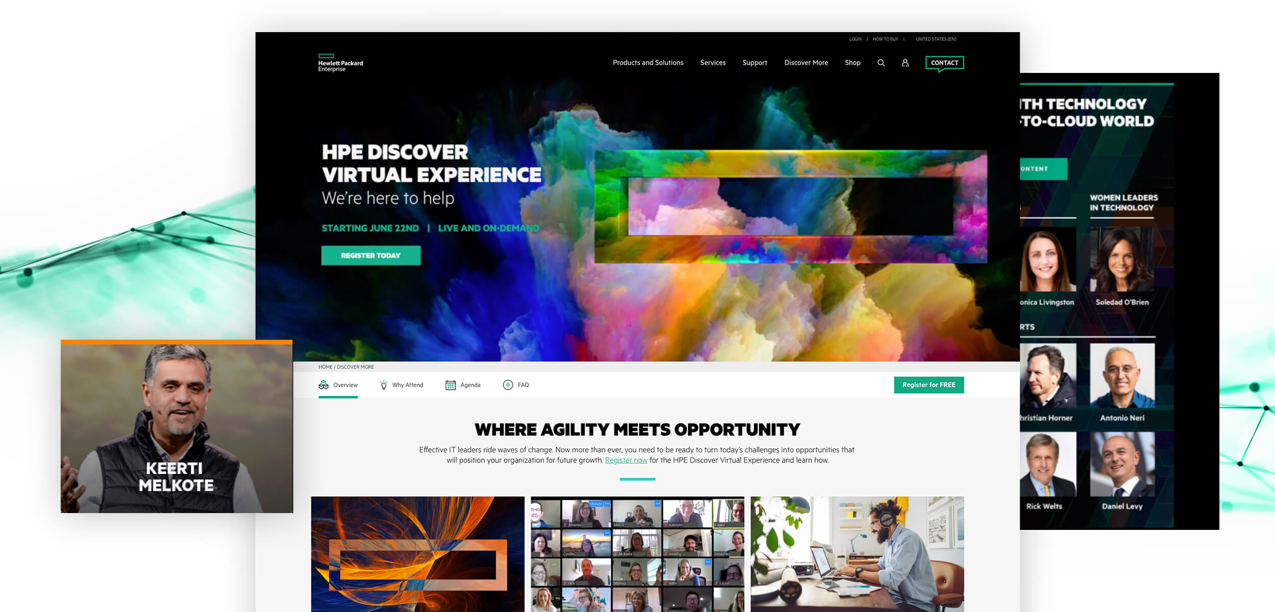 HPE Discover Virtual Experience 2020 desktop interface HPE Discover Virtual Experience 2020 offered a dynamic list of company speakers and guest presenters